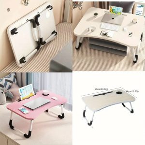 Folding Laptop Table with Tablet & Phone Slot